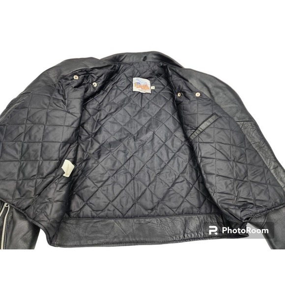 Excelled Promo Crate Embossed Leather Motorcycle Biker Jacket Sz 48 USA VTG 80s - Picture 6 of 16